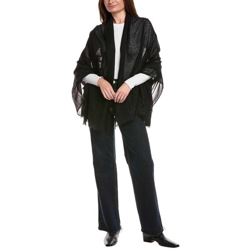 Amicale Cashmere Solid Felted Cashmere Wrap, Black